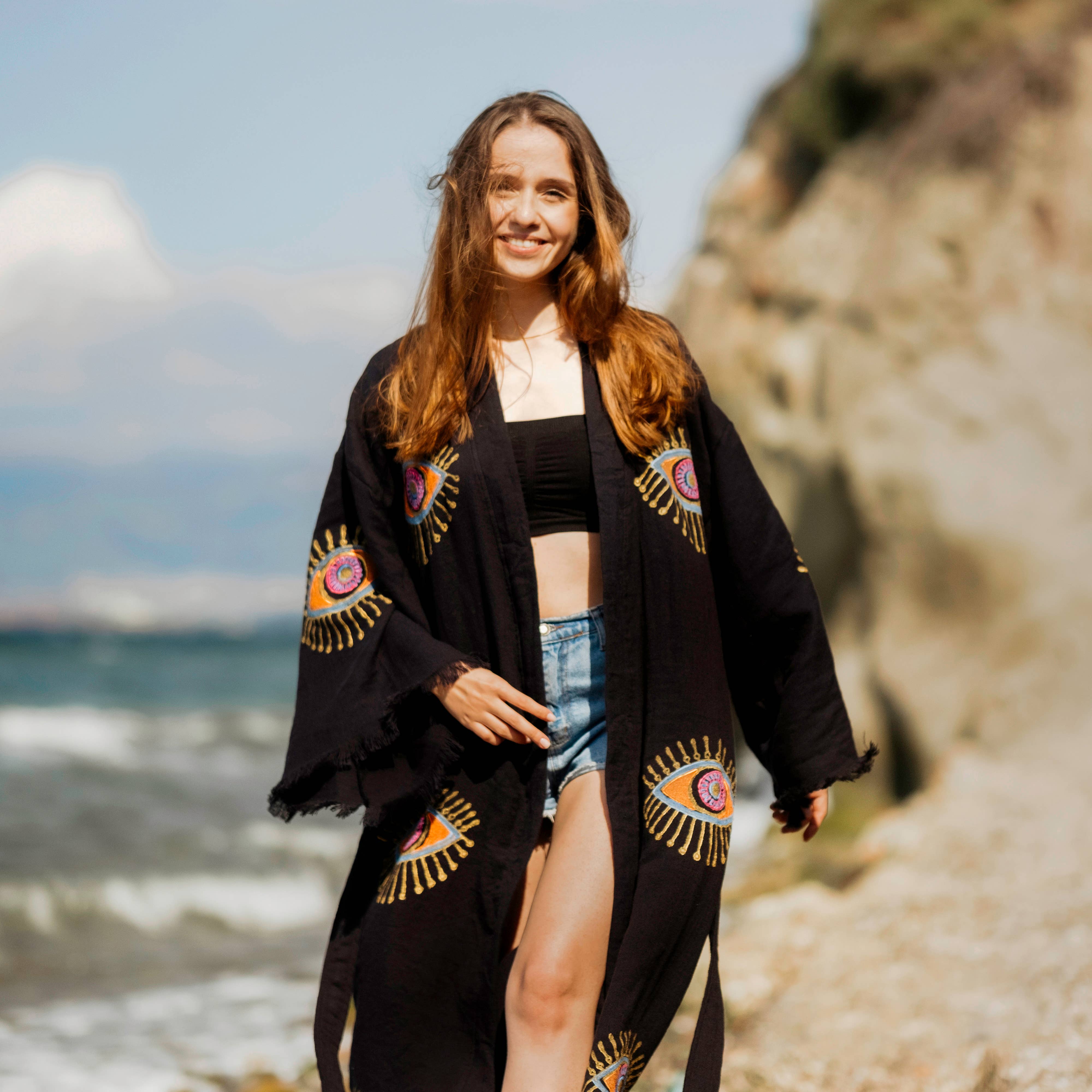 Moa - Wholesale Kaftan - Women's - Black Evil Eye Robe3