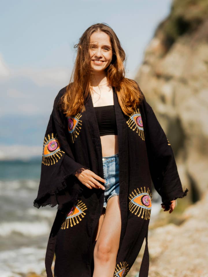 Moa - Wholesale Kaftan - Women's - Black Evil Eye Robe3