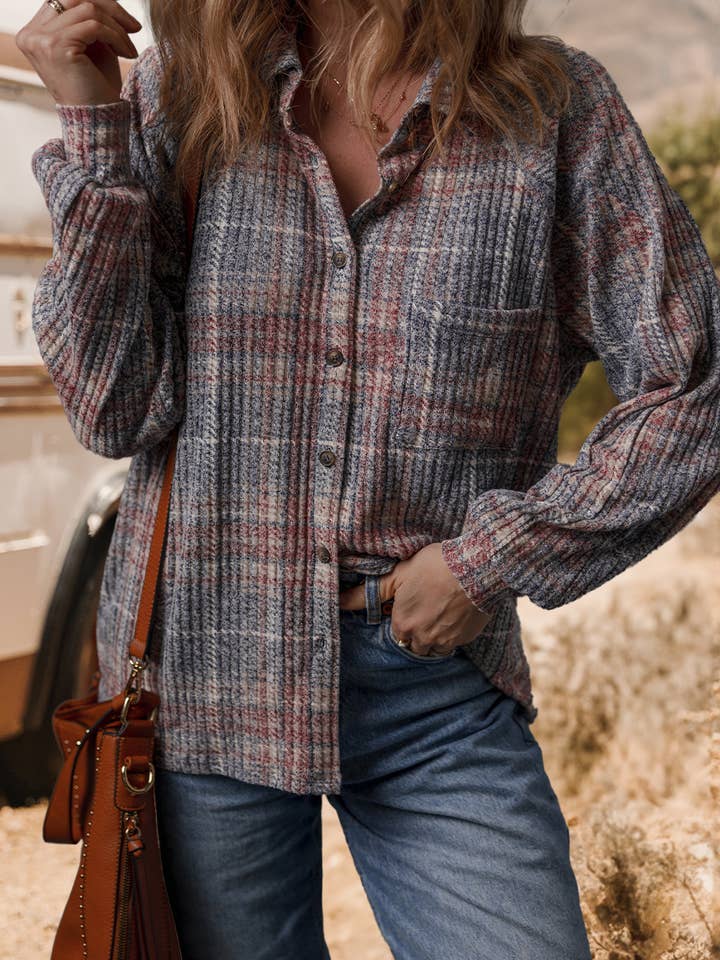 Fashion-W Plaid Textured Chest Pocket Vintage Shirt for wholesale by fashionworks