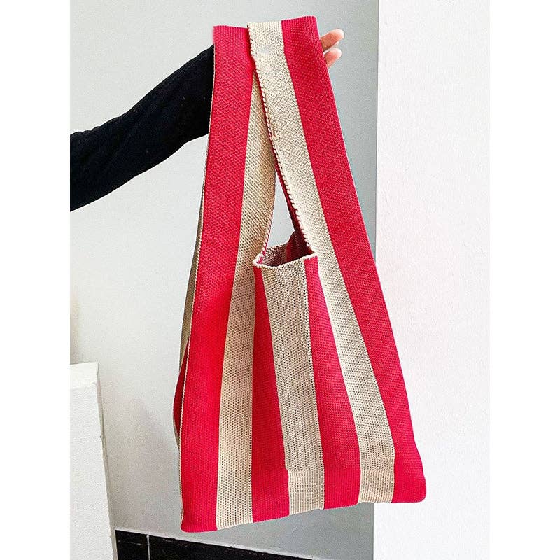 FurDecoration - Wholesale Tote Bag - Women's - Woven Handbag with Striking Contrast Color Stripes13