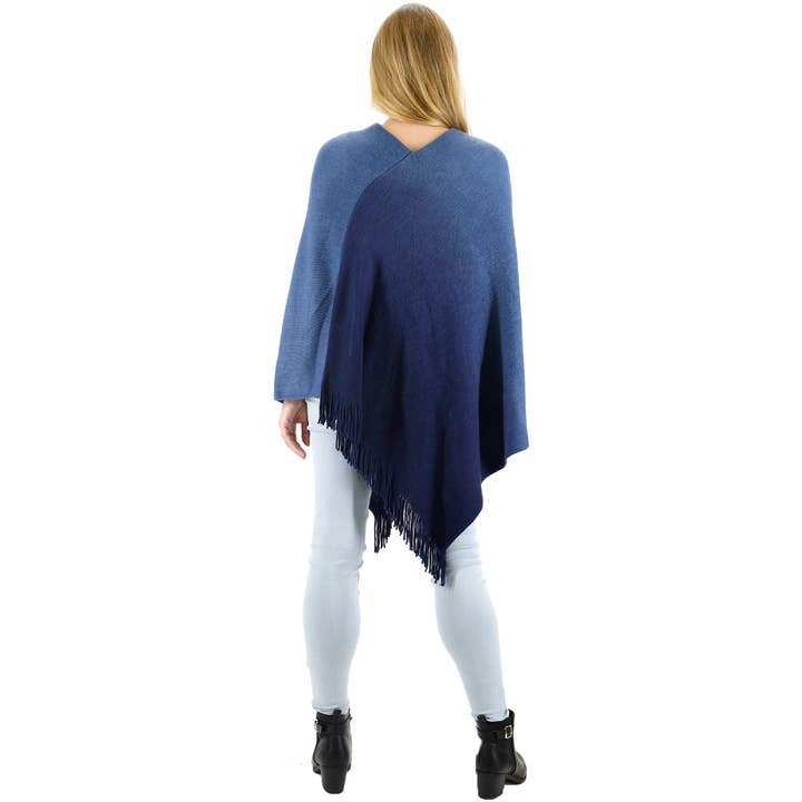 TAPA fashion - Venta al por mayor Poncho - Mujer - PONCHO 316 CON FLECOS DEGRADADOS EN DOS TONOS (6 PIEZAS)