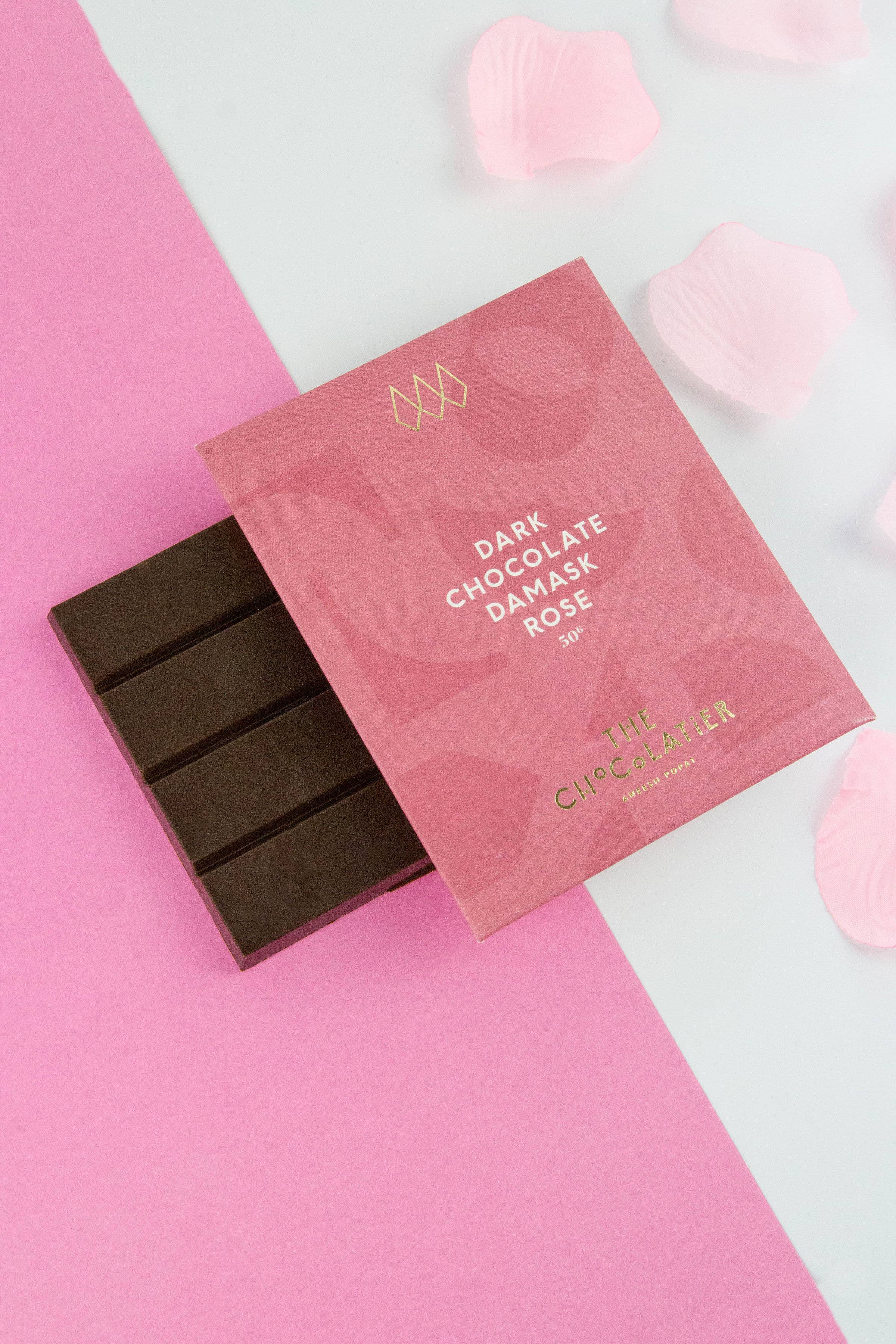 The Chocolatier – Barra de chocolate por atacado – Barra de chocolate amargo com rosa damascena 50 g1