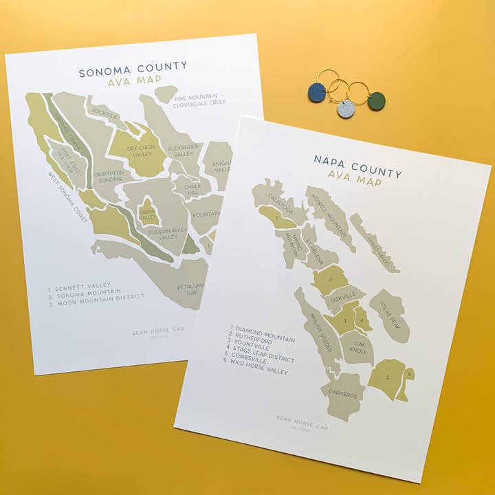 Bean Horse Car Designs - Wholesale Art Print - AVA Wine Map - North Coast - Napa Labeled Art Print2
