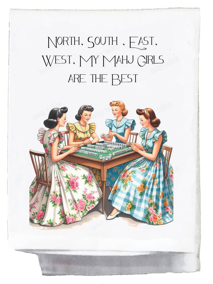 Theedoek, Mahjong, Noord Zuid Oost West voor wholesale door Sassy Talkin