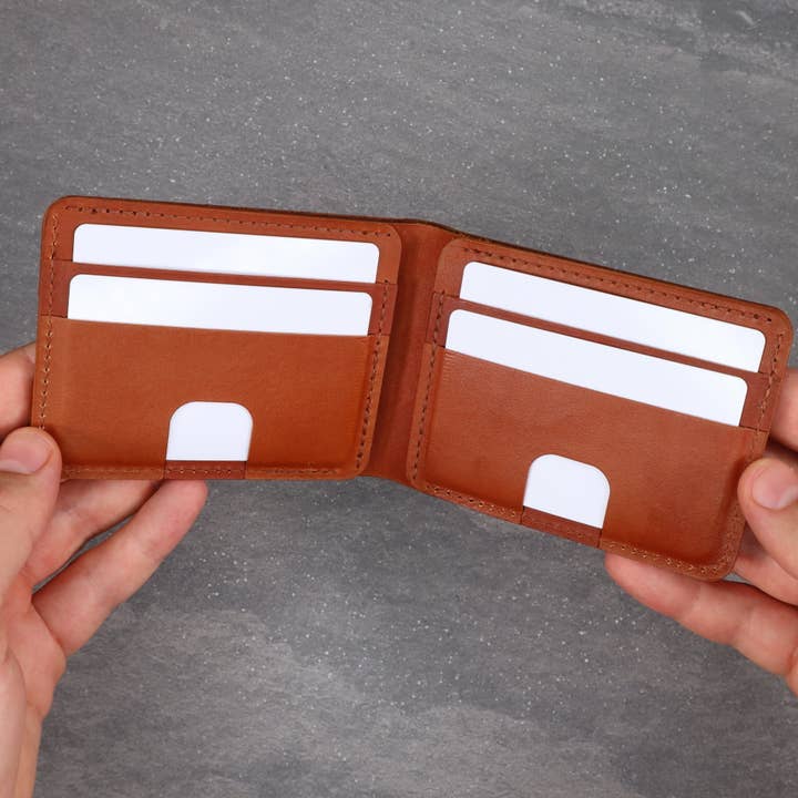 Carteira bifold de couro marrom, carteira de carteira masculina por atacado de HOLD SUPPLY