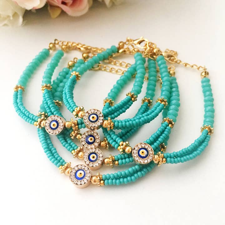 Turquoise Seed Beads Bracelet, Evil Eye Bracelet for wholesale by Evileyefavor