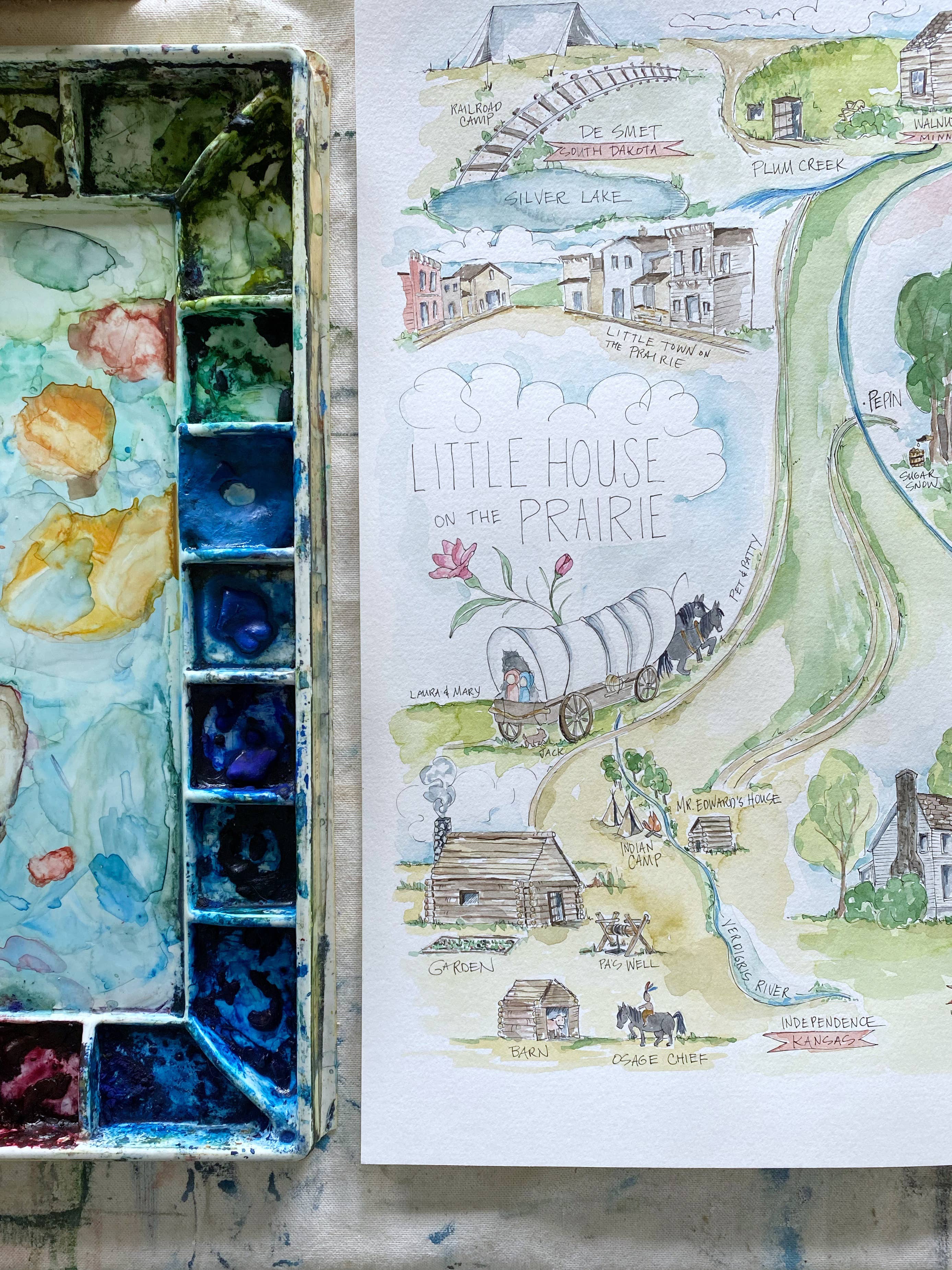 Elizabeth Wade Studio - Wholesale Art Print - Little House on the Prairie Watercolor Story Map Art Print2