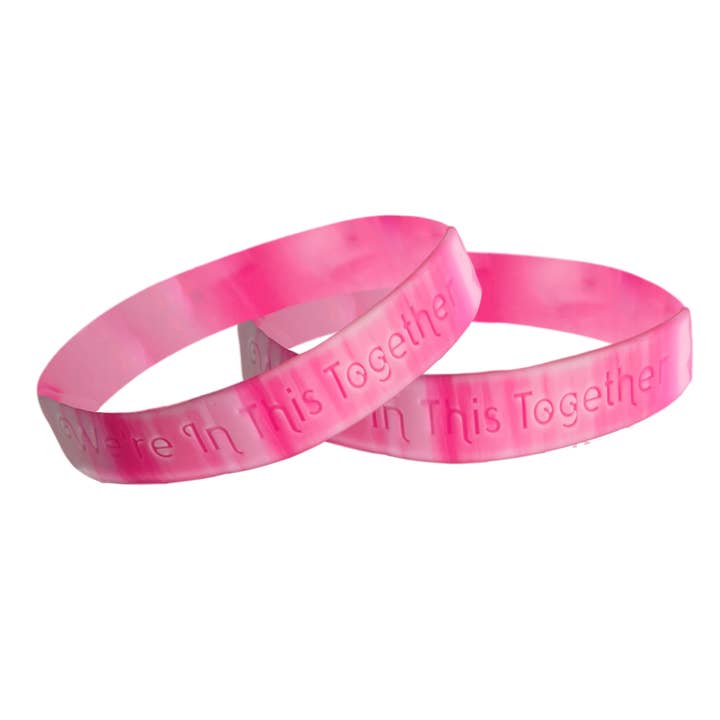 The Awareness Company - Wholesale Bangle Bracelet - Pink Camouflage We're In This Together Silicone Bracelets0