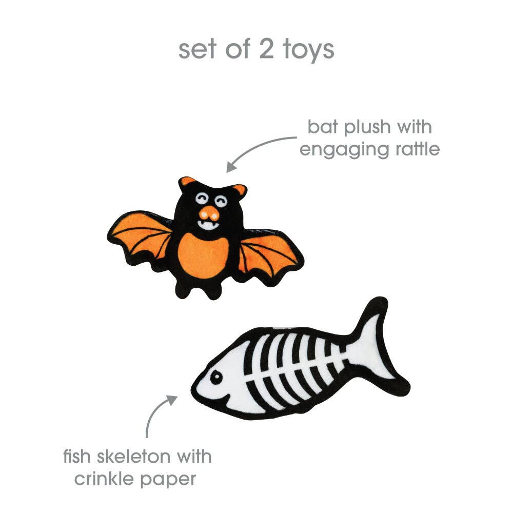 Pearhead - Wholesale Pet Toy Set - Cat - Bat & Fish Skeleton Halloween Cat Toys, Set of 23