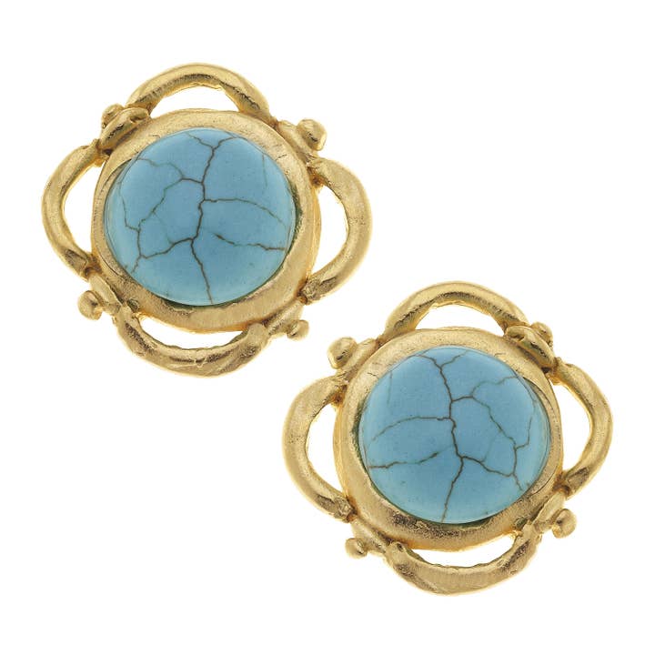 Gold with Genuine Turquoise Pierced Earrings for wholesale by Susan Shaw