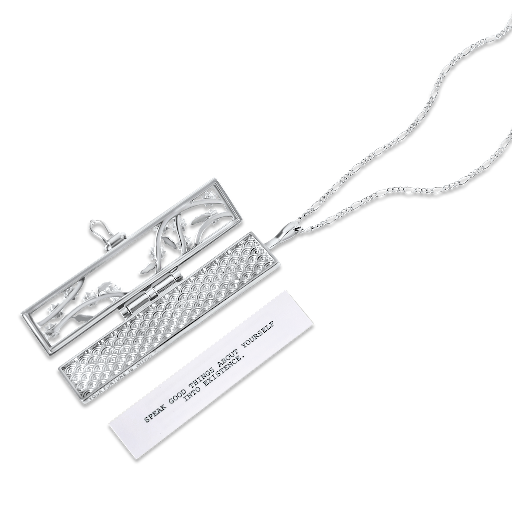 Fortune & Frame - Wholesale Locket Necklace - Flowered Vines Fortune Locket - Silver1