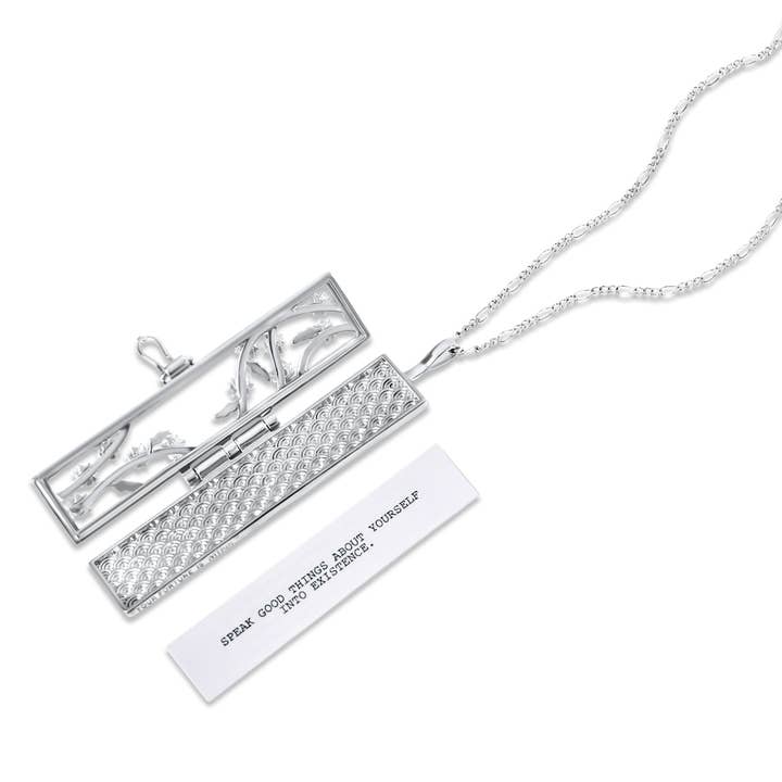 Fortune & Frame - Wholesale Locket Necklace - Flowered Vines Fortune Locket - Silver1