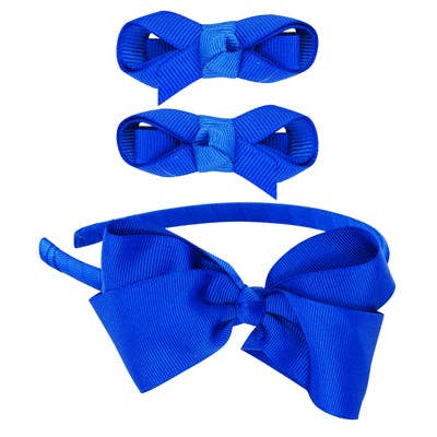 School Bow Hair Accessories Set-Blue - Pack Size 6 for wholesale by Pink Poppy