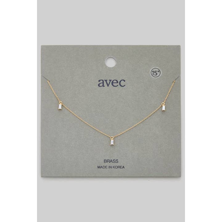 Girly - Wholesale Pendant/Charm Necklace - FIVE TINY CZ BAGUETTE CHARMED BRASS NECKLACE