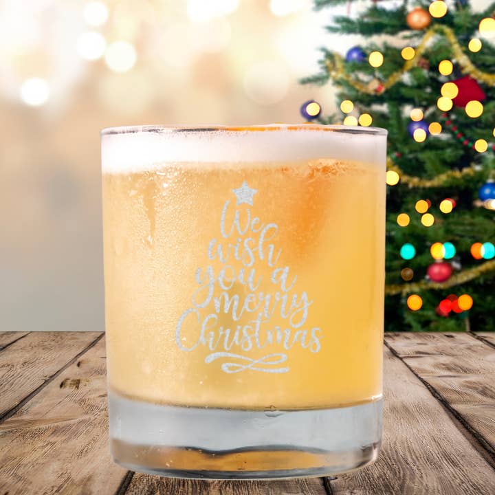Etched Rocks Glass - We Wish You a Merry Christmas for wholesale by Handsome Sam's