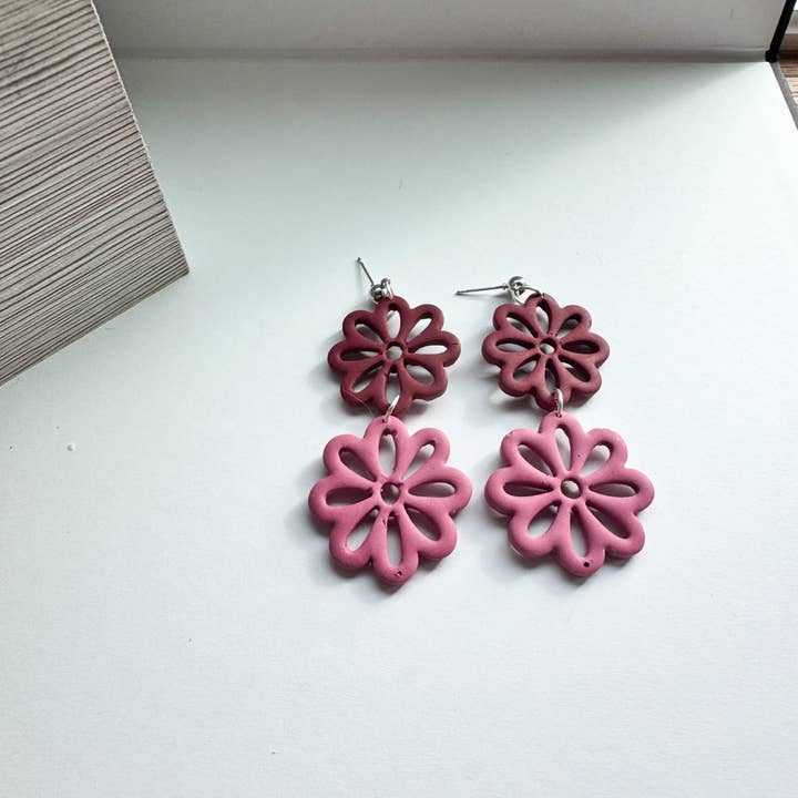 Mountain Made Clay - Handmade Polymer Clay Earrings - Wholesale Dangle Earrings - Sweet Bloom: Layered Floral Dangles2