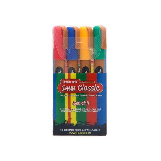Classic set of 4 Wet Wipe 1mm Fine Tip Markers for wholesale by Chalk Ink Markers