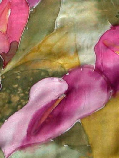 Pink Calla Lily Scarf for wholesale by Poshaq Hand Painted Silk