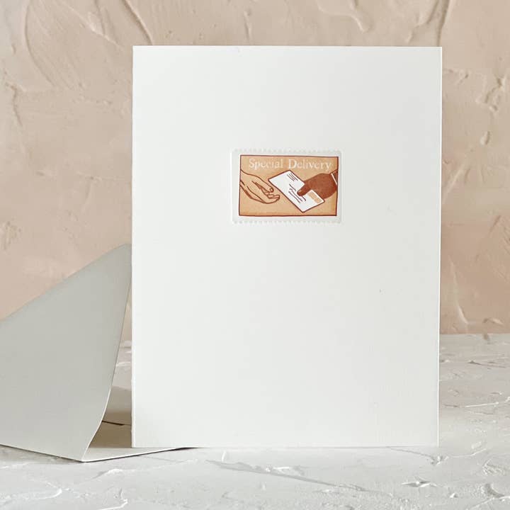 Special Delivery Postage Stamp Greeting Card for wholesale by Belle & Union