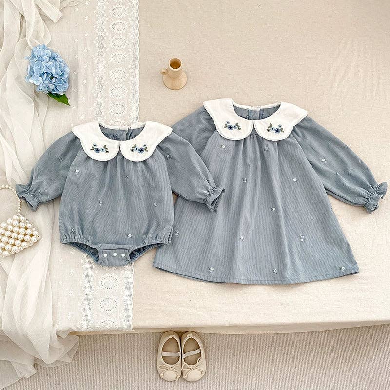 MyKids-USA® - Wholesale Clothing Set - Baby - Autumn Baby Girls Flowers Embroidered Pattern Long-sleeved bodysuit and Dress – Princess Sister Matching Set4