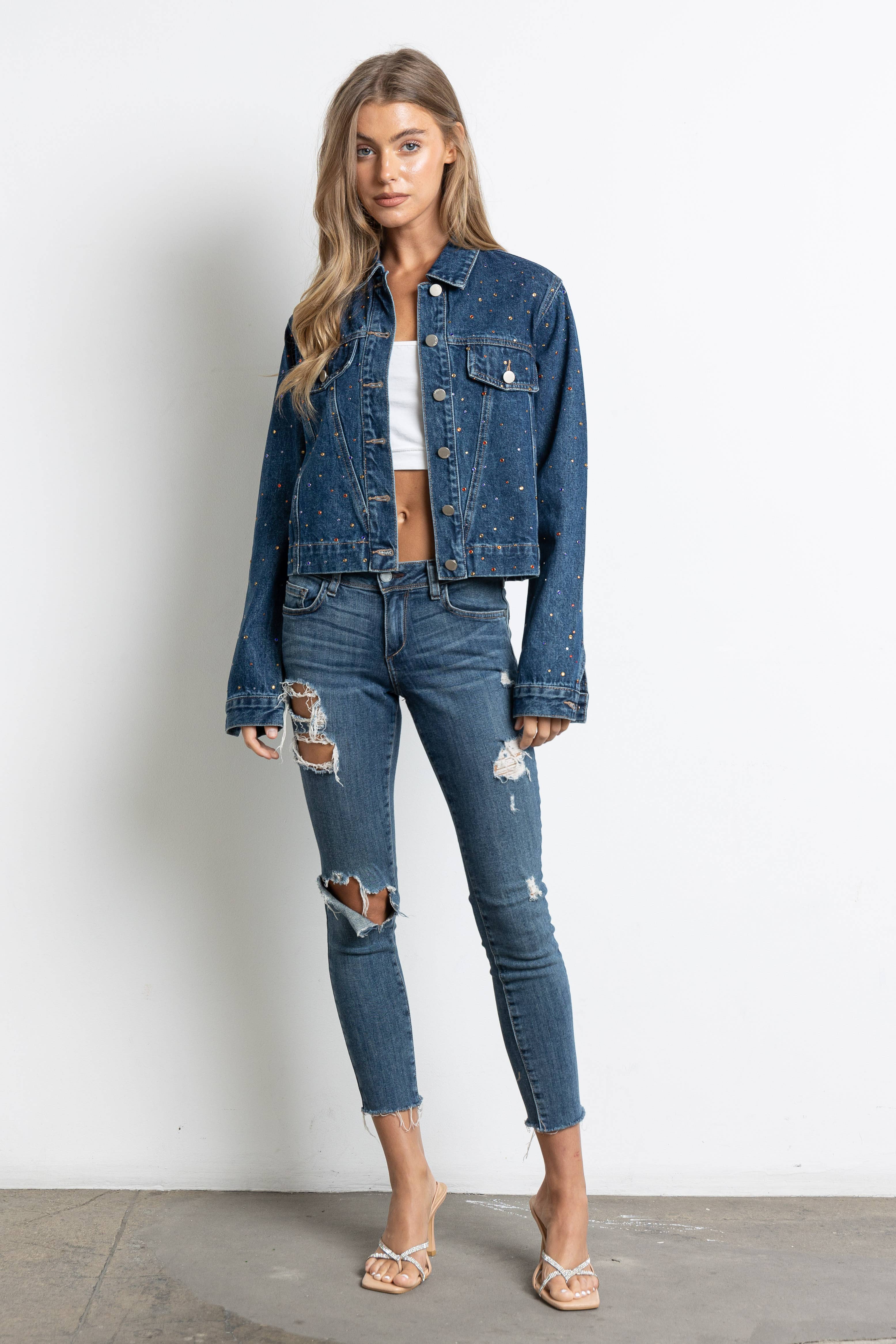 KIWI - Vendita all'ingrosso Giacca di jeans - Donna - Giacca in denim con strass multicolore IJ212812