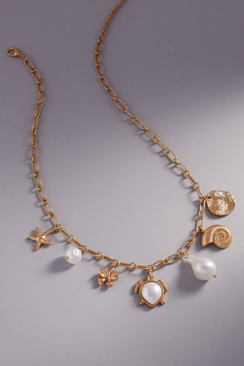 Designature New York - Wholesale Pendant/Charm Necklace - Summer Sealife Vintage Pearl Charm Short Necklace2