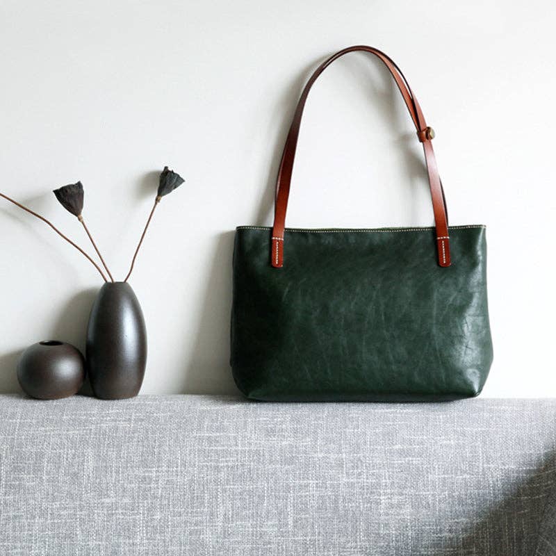 RockCow Leather Studio - Wholesale Tote Bag - Women's - Handmade Vegetable Tanned Leather Tote Bag Leather Shopping Bag Vintage Woman Leather Shoulder Bag Large Work Tote Bag1