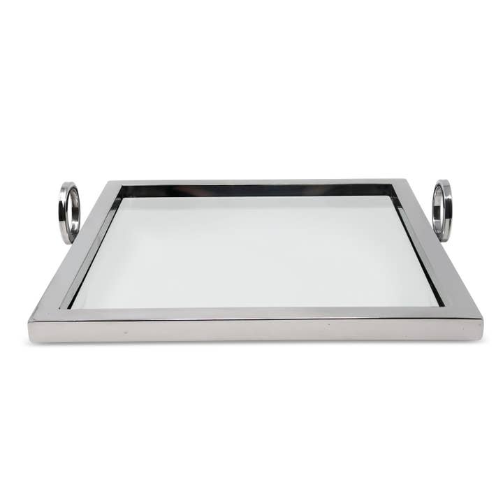 VIVIENCE – Großhandel Deko-Tablett – Großes quadratisches silbernes Spiegeltablett mit Griffen3