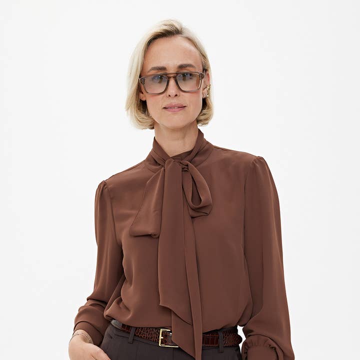 Blouse 'LYON' | cinnamon flowy blouse with necktie detai and other Purchase Wholesale necktie fabric. Free Returns & Net 60 Terms on Faire trending on Faire.