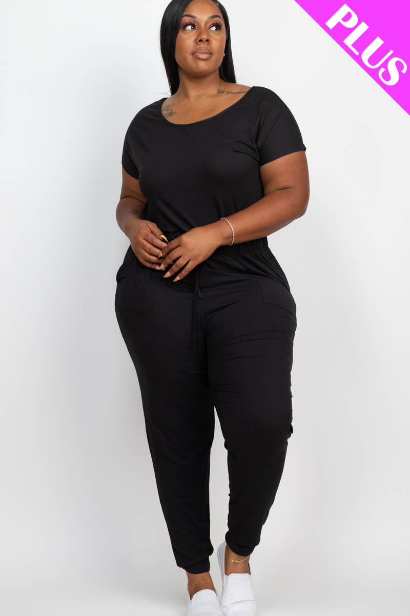 CAPELLA APPAREL - Wholesale Jumpsuit - Women's - Plus Size Solid Drawstring Jumpsuit0