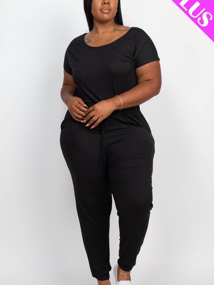 CAPELLA APPAREL - Wholesale Jumpsuit - Women's - Plus Size Solid Drawstring Jumpsuit