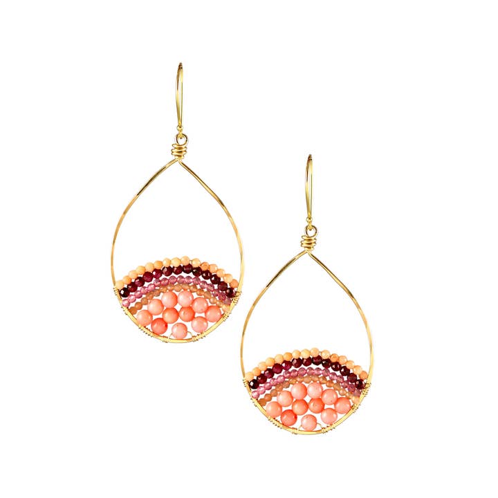 BOUCLES D'OREILLES EN CORAIL, PIERRE DE SOLEIL, QUARTZ, RUBIS E-4015 pour la vente par Alicia Van Fleteren Jewelry Design
