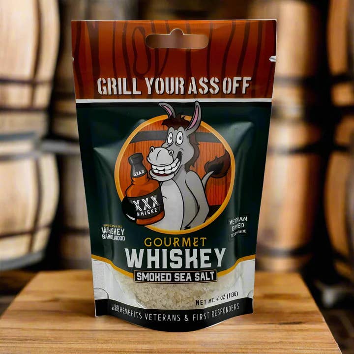 Grill Your Ass Off - Spices, Rubs, Seasonings, Sauces, Jerky - Wholesale Salt - Whiskey Smoked Sea Salt - Savory, Bourbon, Finishing, Meat
