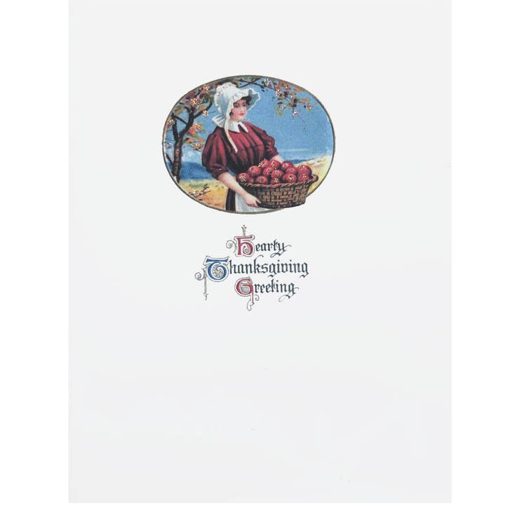 Woman with Apple Basket Thanksgiving Card for wholesale by Lumia Designs
