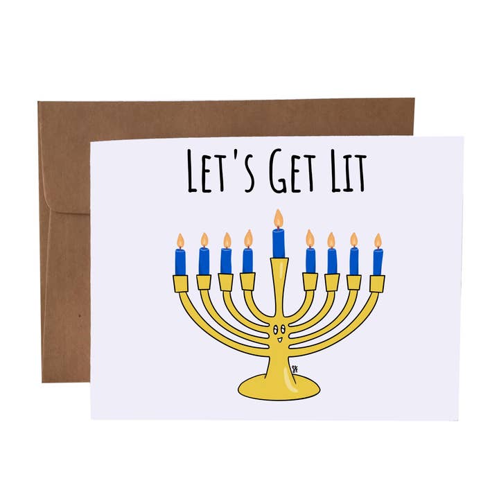 Let's Get Lit | Menorah Pun Hanukkah Greeting Card for wholesale by SKP ink