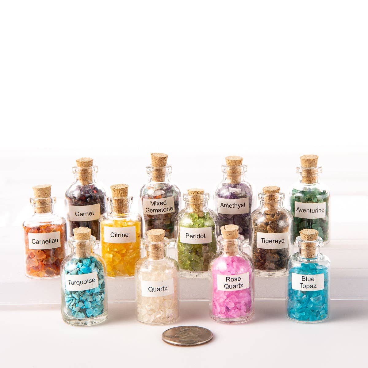 Tree of Life Gems – wholesale Spiritual stone/crystal – 9 Tumbled Chip Crystal Gemstone Mini Bottles4