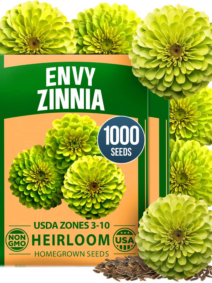 HOME GROWN Envy Zinnia Seeds – 1000 Lime Green Zinnias
for wholesale by Homegrown Garden