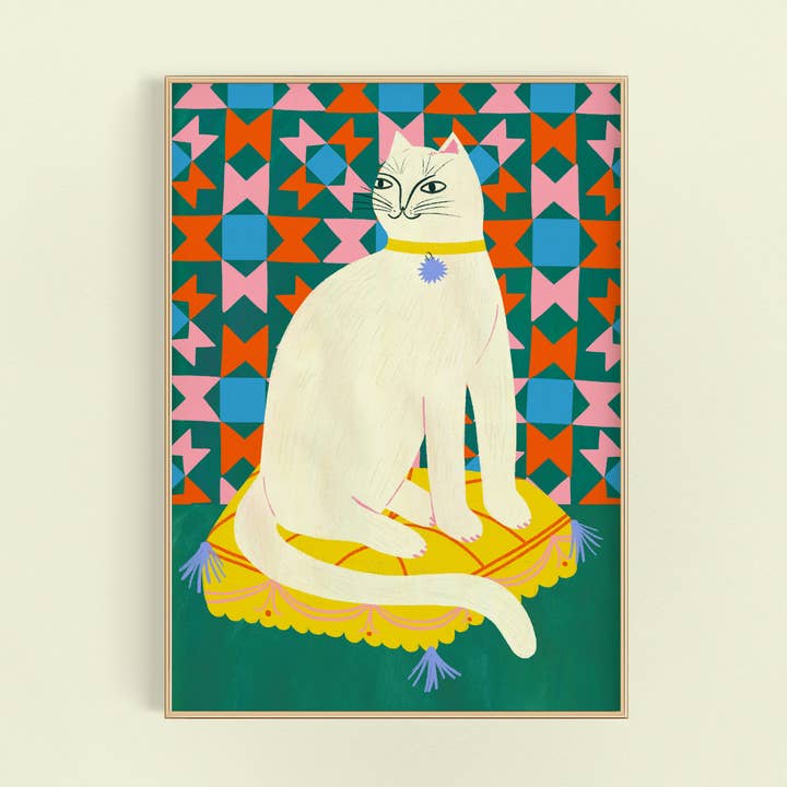 Staffordshire Cat Art Print | Cat Kitty Feline Pet Portrait  for wholesale by Kerrie Illustrates