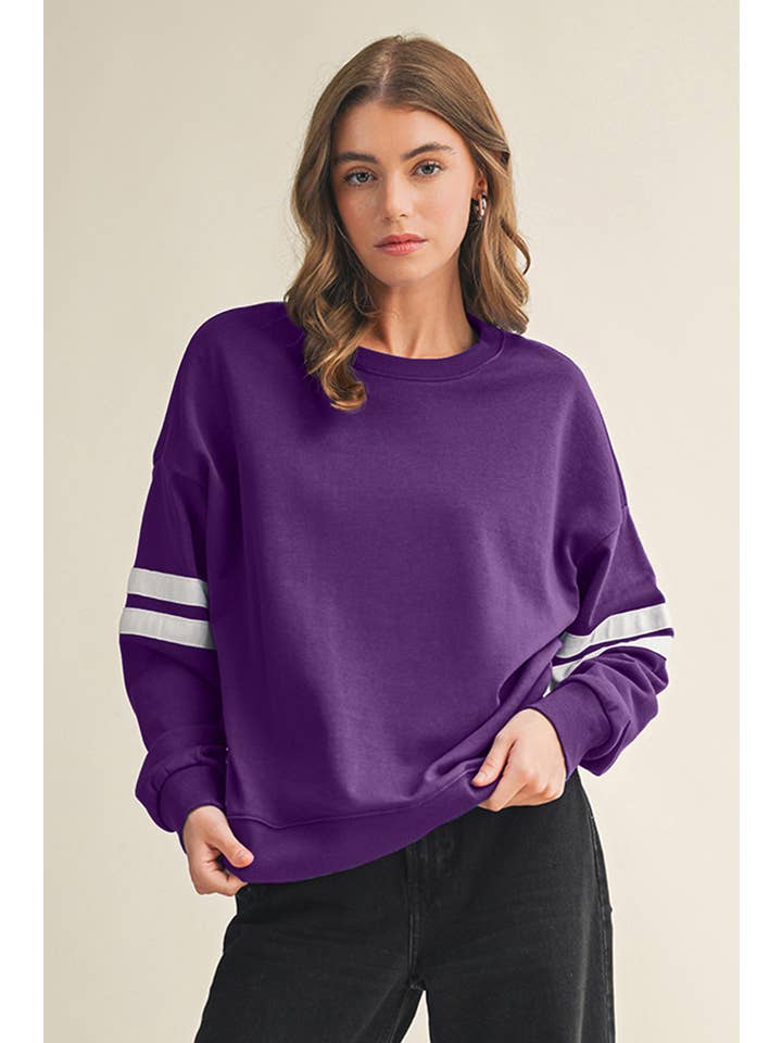 Aapparella - Wholesale Shirt - Women's - Striped Detail Drop Shoulder Oversized Sweatshirt | S-XL3