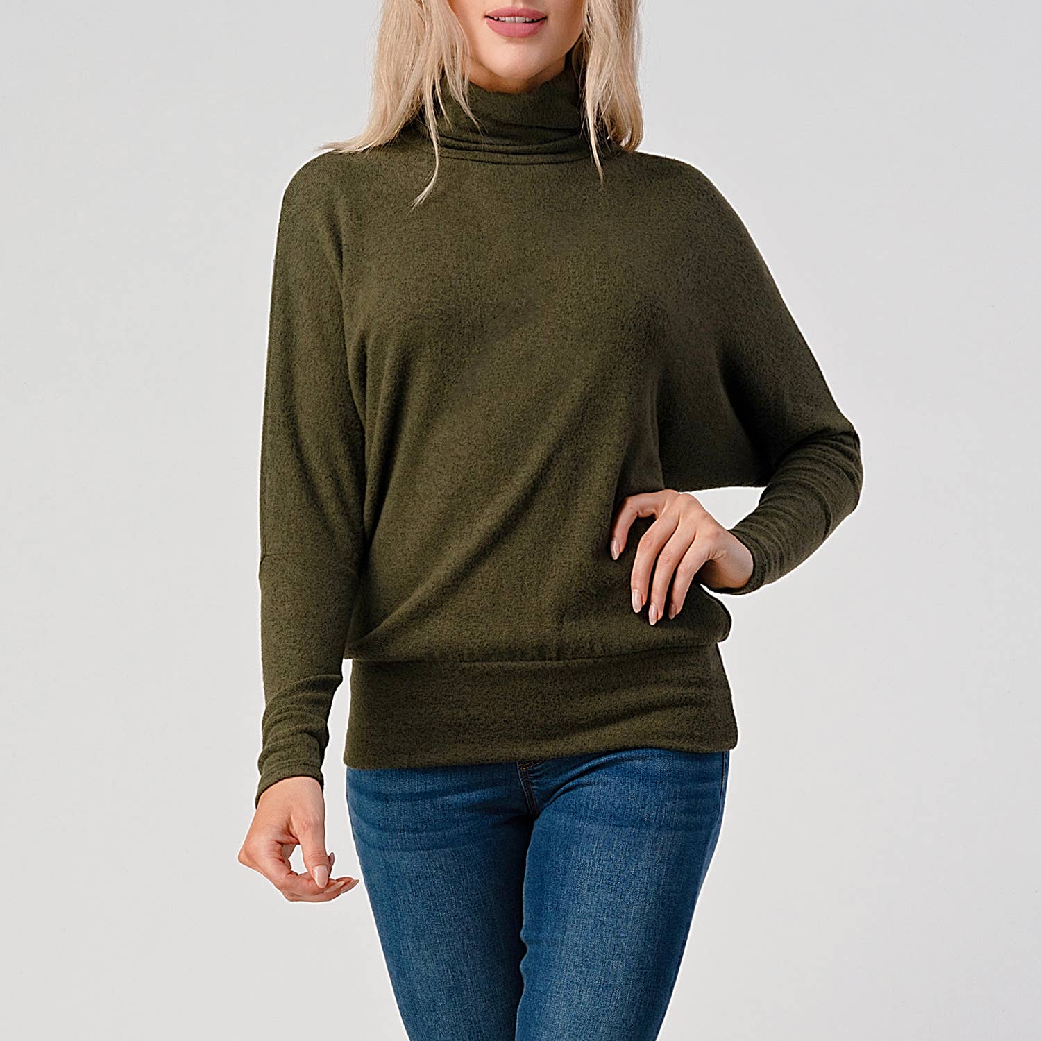 Heimious - Vente Haut en maille – femme - Haut en tricot brossé à manches longues et col roulé, T53420