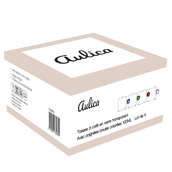 AULICA – wholesale Kaffe-/Tékopp – Glas kaffekoppar med kulhandtag 100 ml, set om 4