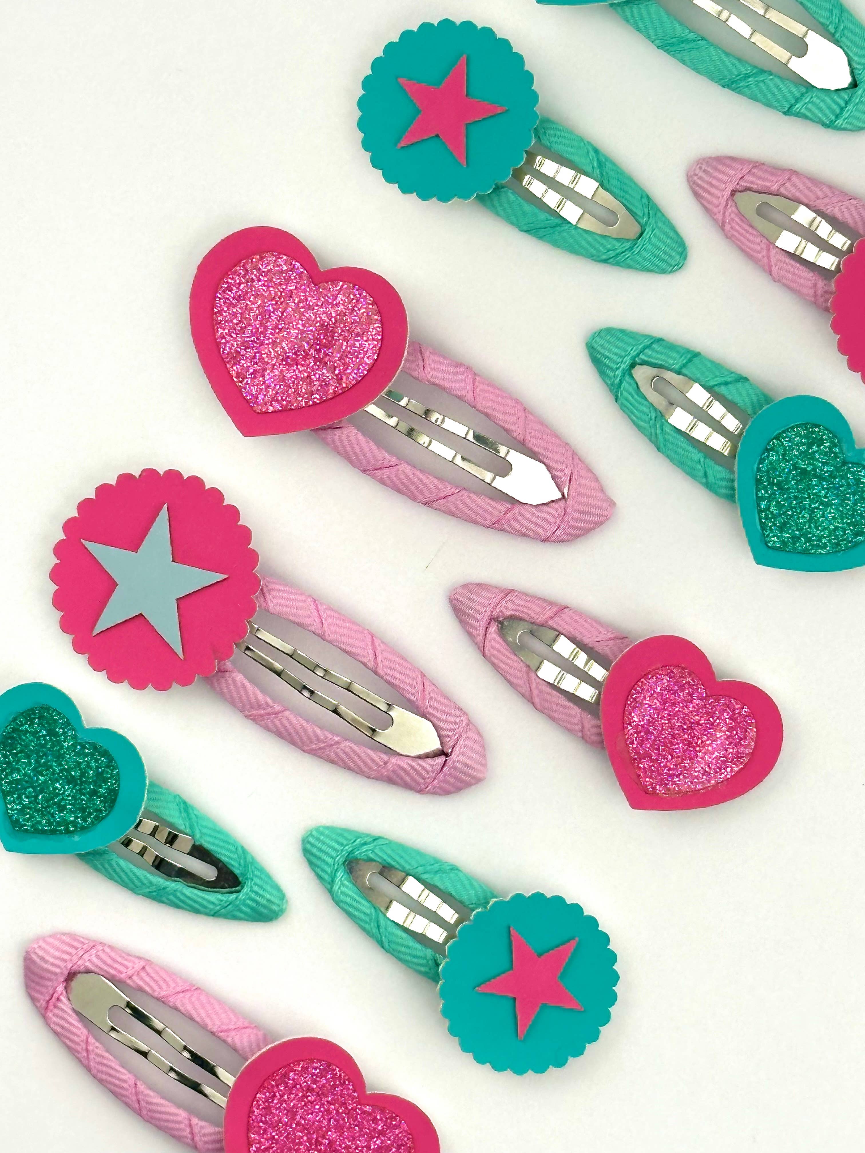 Bluebell Petite - Wholesale Hair Clip - Kids - Green Heart Glitter Click Clack 4cm4