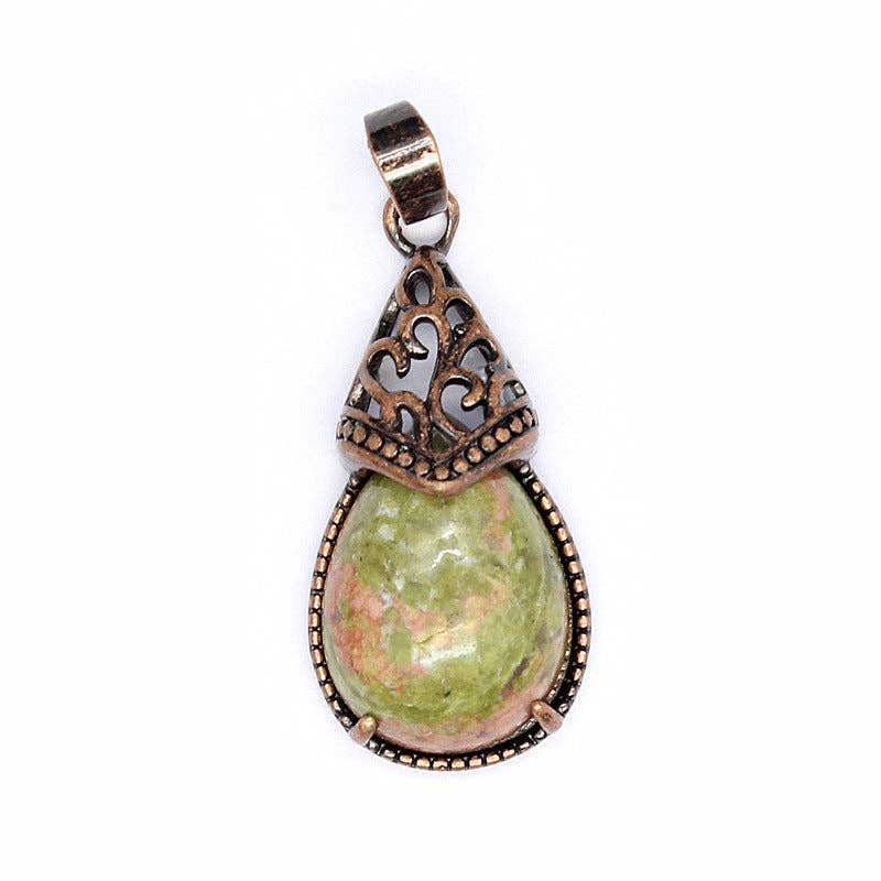 Mio Queena - Wholesale Individual Charm/Pendant - Drop-shaped Natural Stone Bronze Charms (Single Pendant) -CS22