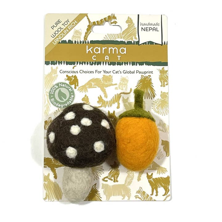Karma Cat Inc. - Wholesale Pet Toy - Cat - Cat Toy, Pack 2, Mushroom & Acorn