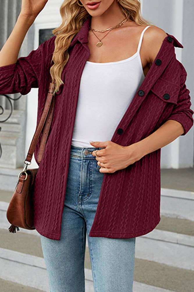 Comely Fashion - Vente Veste-chemise – femme - CF-WZD031 Manteau en jacquard boutonné uni15