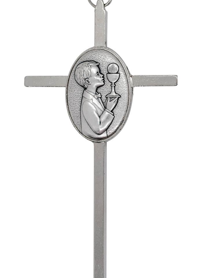 4.75" Metal Wall Cross with Attached Medal for wholesale by Village Gift Importers