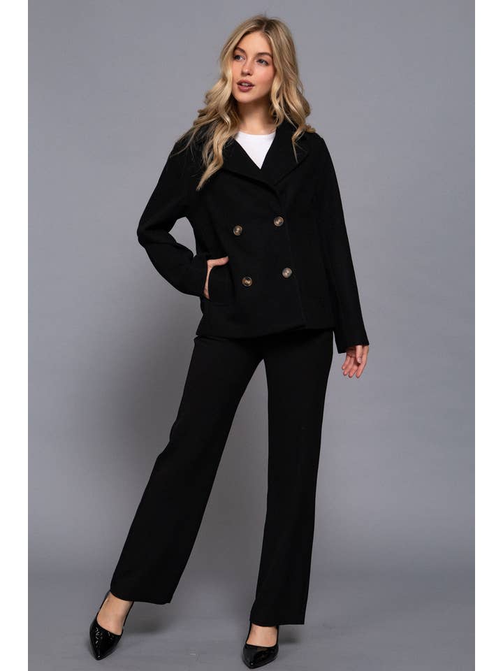 Active Basic | Active USA - Wholesale Peacoat - Women's - Long Sleeve Soft Felt Short Peacoat4