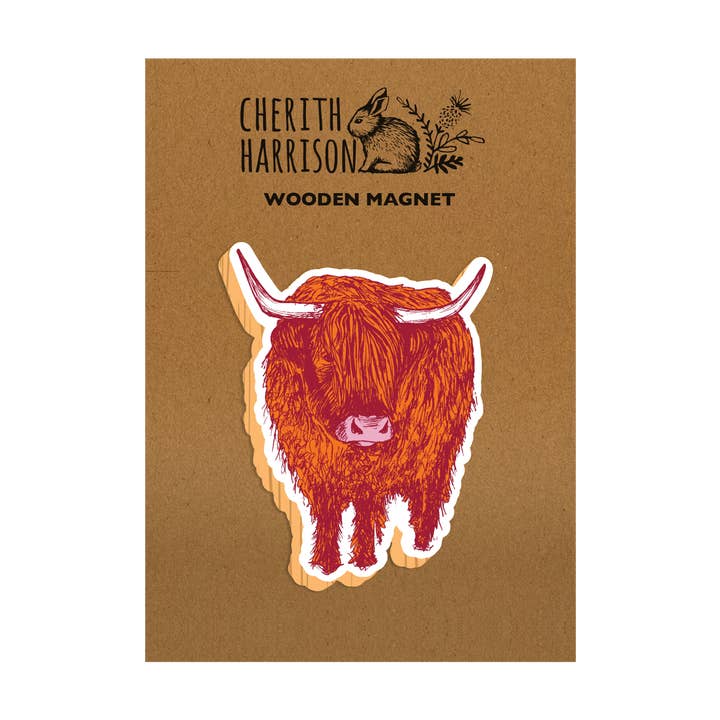 Magnete in legno Cherith Harrison Trusty Highland Cow per la vendita all'ingrosso da parte di Parkwood Springs