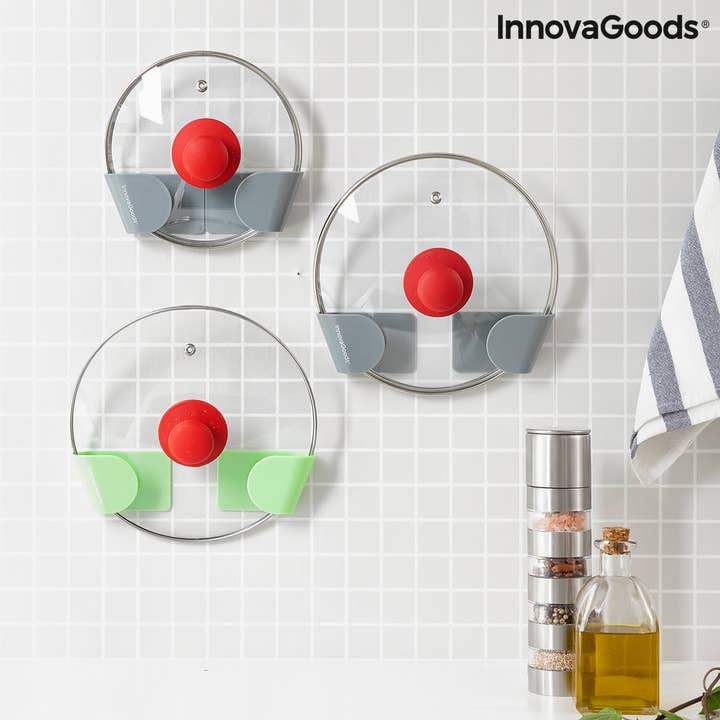 InnovaGoods - Wholesale Kitchen Storage/Organizer - InnovaGoods Set of 3 Adhesive Kitchen Lid Holders2