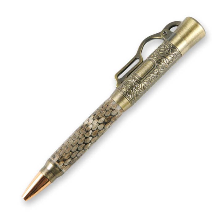Rattlesnake Skin kuglepen i antik messing for engroshandel hos Woodnotch